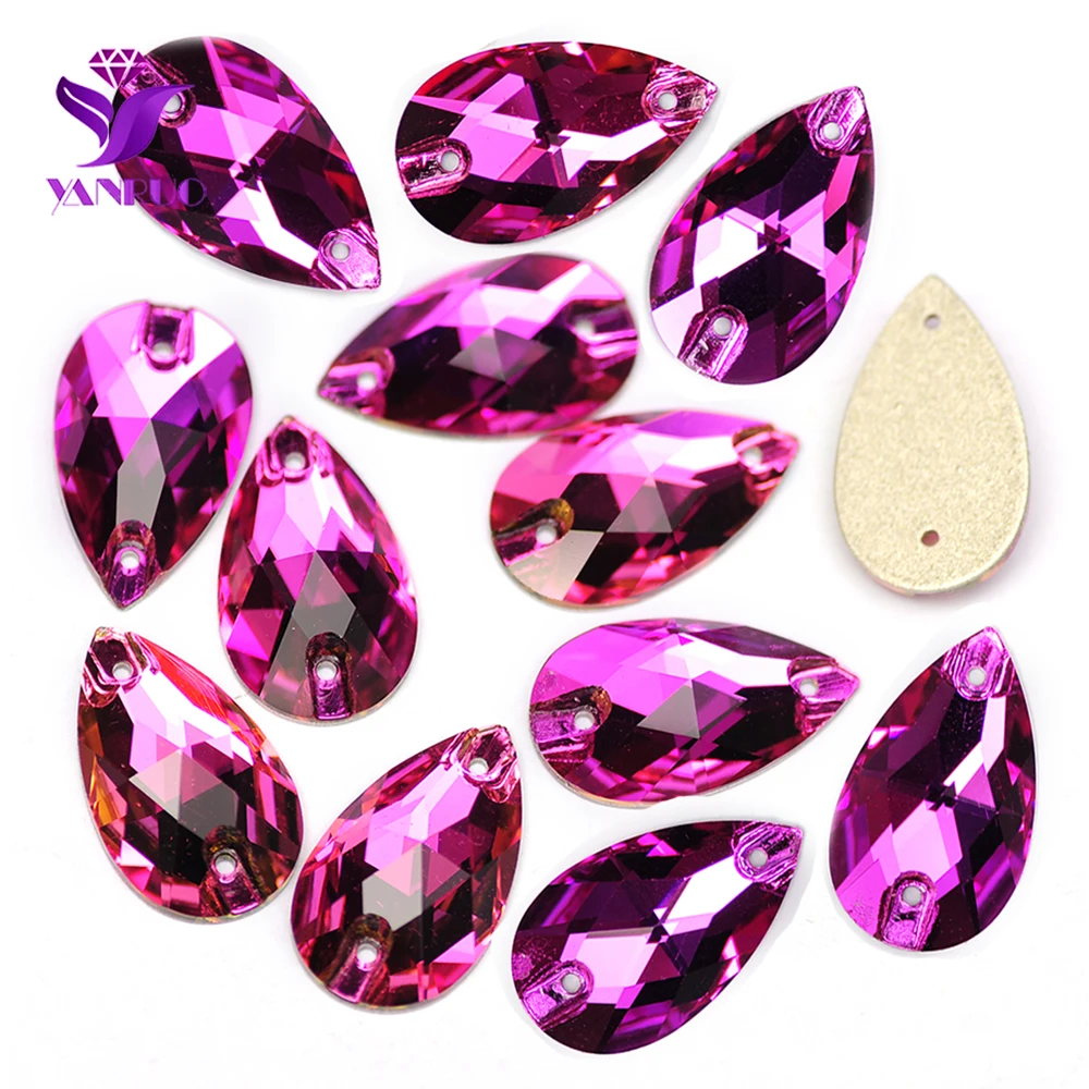 YANRUO 3230 Drop Fuchsia Sparkly Sew On Crystal Glass Diy Gems Craft Charms Stones Accessories Bright For Clothes