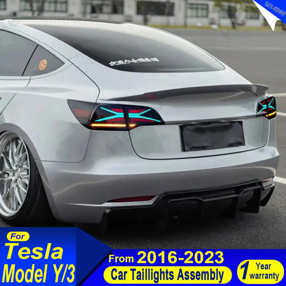 RGB Car Tail Lights for Tesla Model 3 Model Y 2017-2022 Rear Brake Lamp Upgrade with Start-up Animation Dynamic Sequential