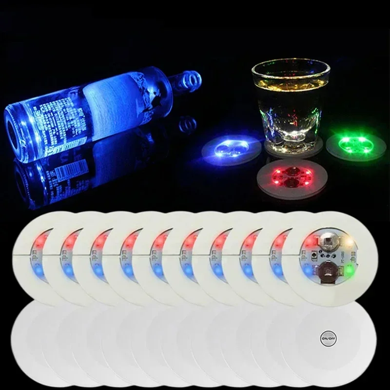 100PCS Wholesale LED Coaster Light Up Coasters Stickers Liquor Bottle Drink Luminous Cup Mat Club Bar Party Car Vase Decor