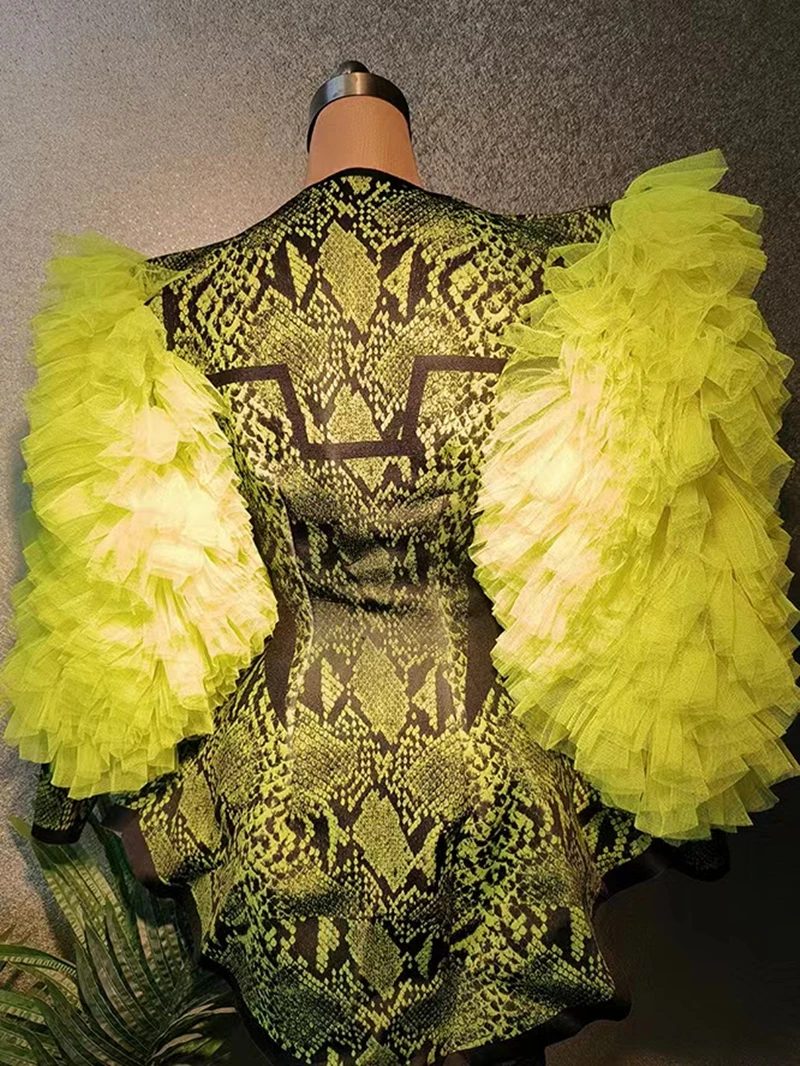 Club Clothes Carnival Party Costume Performance Wear Cape Feather Fluorescent Snake Three Piece Set Corset Dress