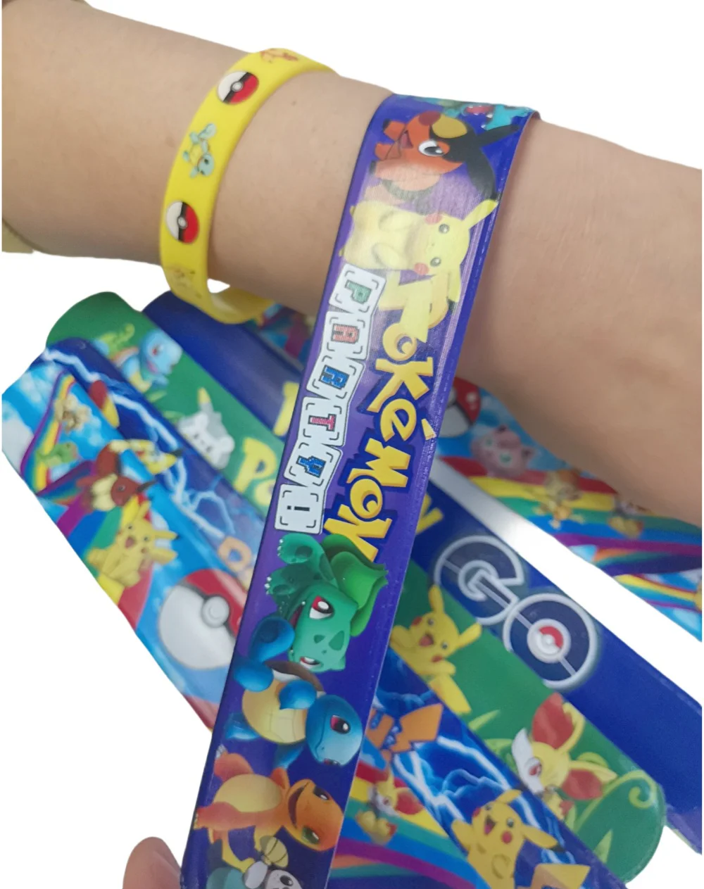 Pokemon Pikachu Anime Bracelets 3/6/12pcs Pikachu Wristband Child Slap Band Puzzle Toys Boys Girls Birthday Party kids toy Gifts