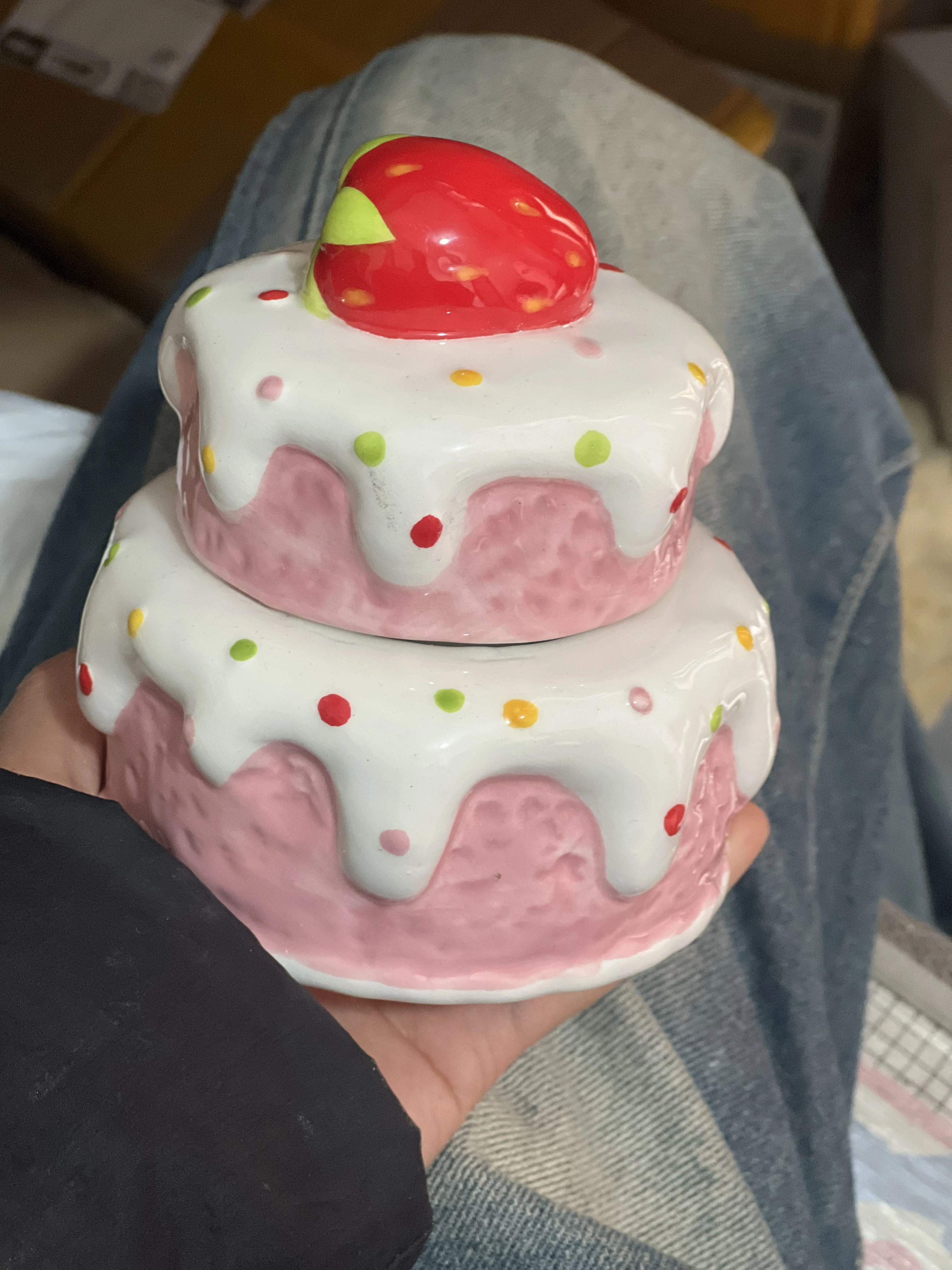 Ceramic Strawberry Cake Storage Container  Jewelry Box Cute Storage Jar Seasoning Girly