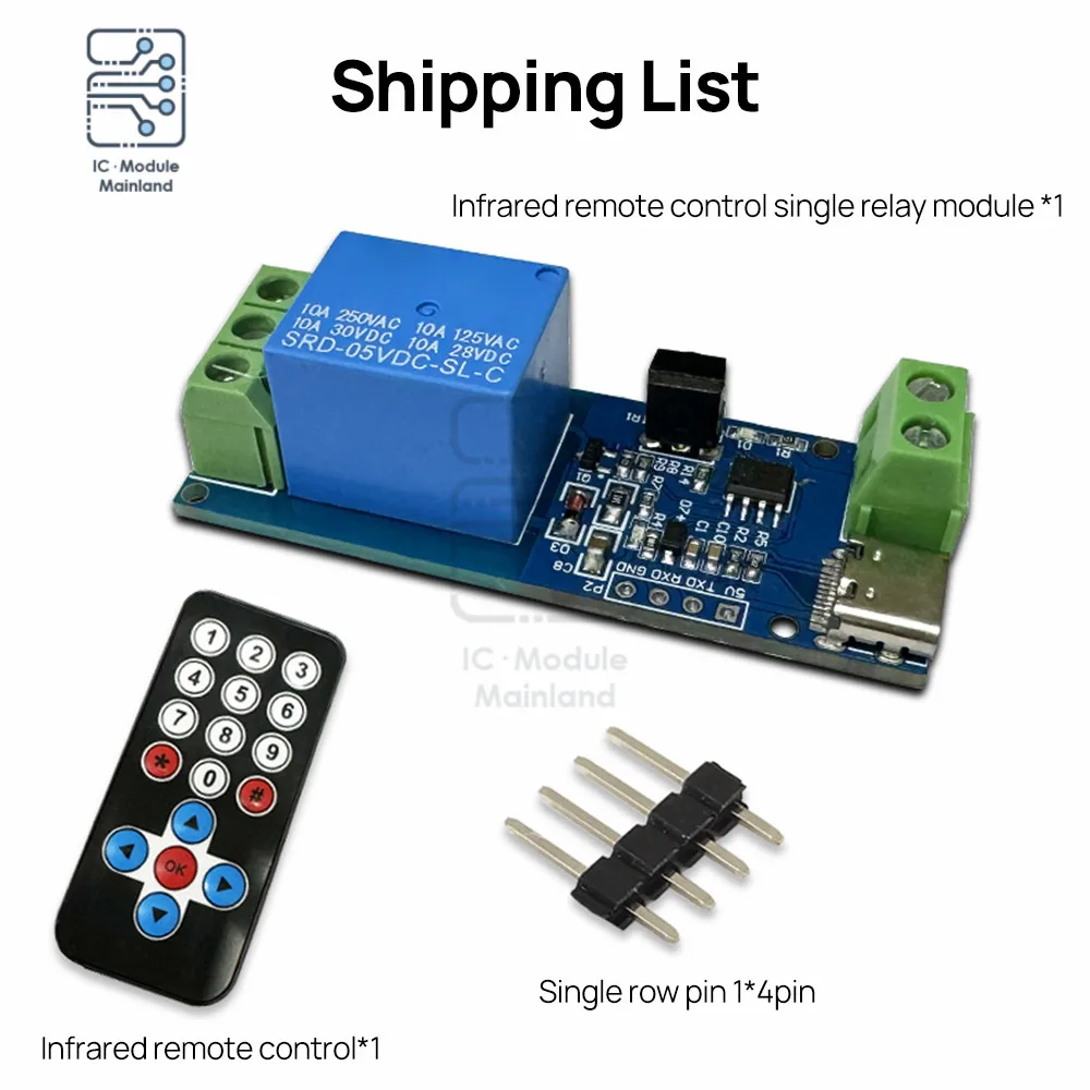 DC 5V WiFi Relay Module 1 Channel IR Remote Control Wireless with Remote Control Support Self-locking Tap Mode Type-C Interface