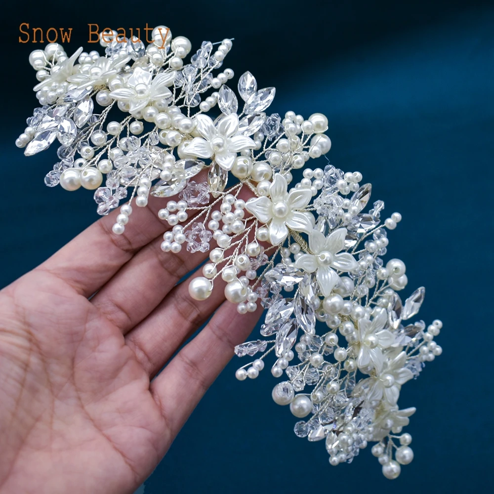 DZ023 Diadema de boda de cristal con perlas, accesorios para el cabello para mujer, diadema de novia con cuentas, Tiara de flores para dama de honor, joyería para cabeza de cumpleaños