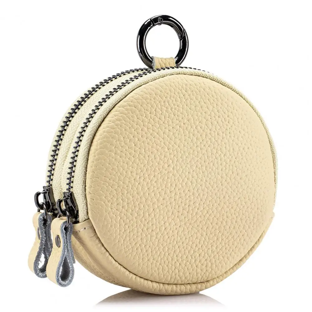 

Round Faux Leather Wallet Coin Purse Dual Zipper Closure Round Shape Mini Portable Waterproof Jewelry Organizer Wallet