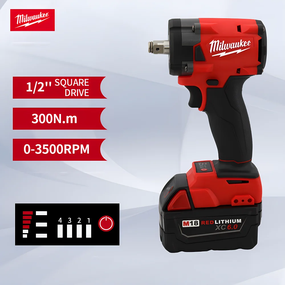 Milwaukee Wrench Cordless Brushless Impact Wrench 300N. M18V Battery Impact Electric Cordless Screwdriver 4-speed Power Tool