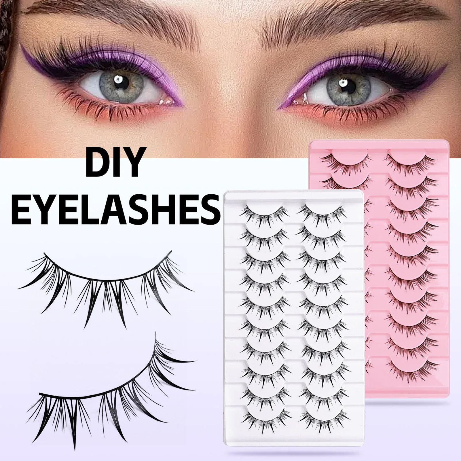 3D Natuurlijke Volume Valse Wimpers Dichte Pluizige 10 Paar Zwarte Vezel Volledige Strip Europese Wimpers Gemengde Lengte voor Toneelmake-up