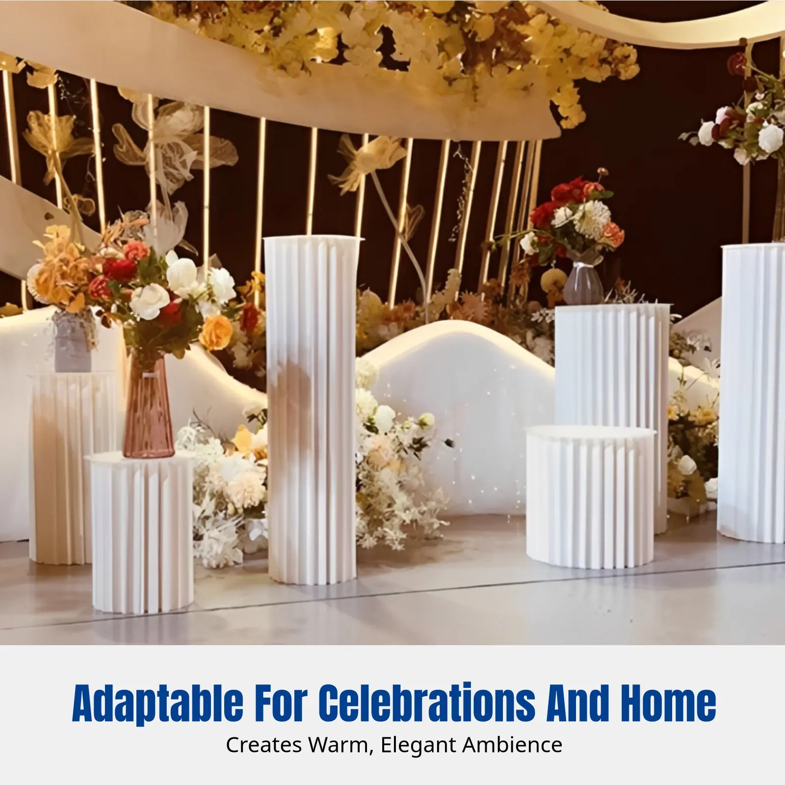 

Foldable Paper Roman Pillar Round Display Stand Dessert Table Prop Flower Pedestal Decorative Base for Festive Gathering