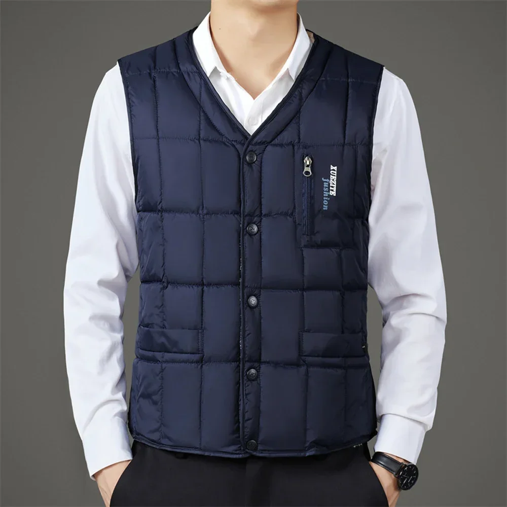 Winter Men\'s Vest Casual Padded Plush Single-breasted Sleeveless Winter Jacket Fashion V-neck Warm Fishing Vest Clothing