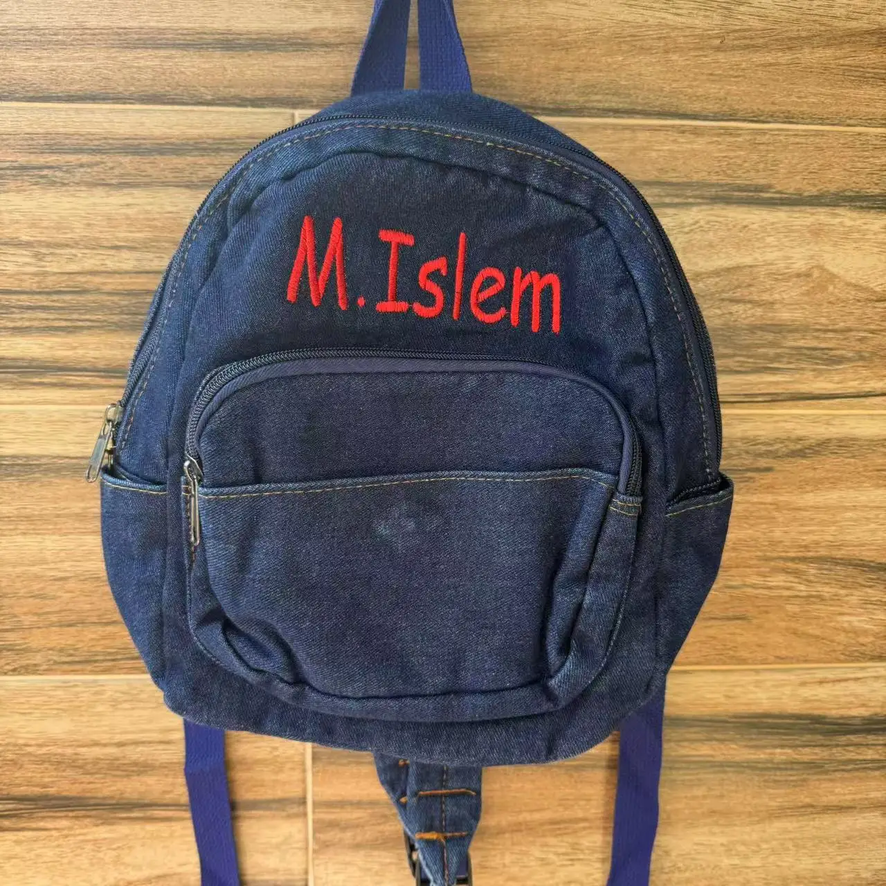 Women Denim Backpack Custom Embroidered Name Student Outgoing Shoulder Bag Personalized Simple Denim Small Backpacks Unique Gift