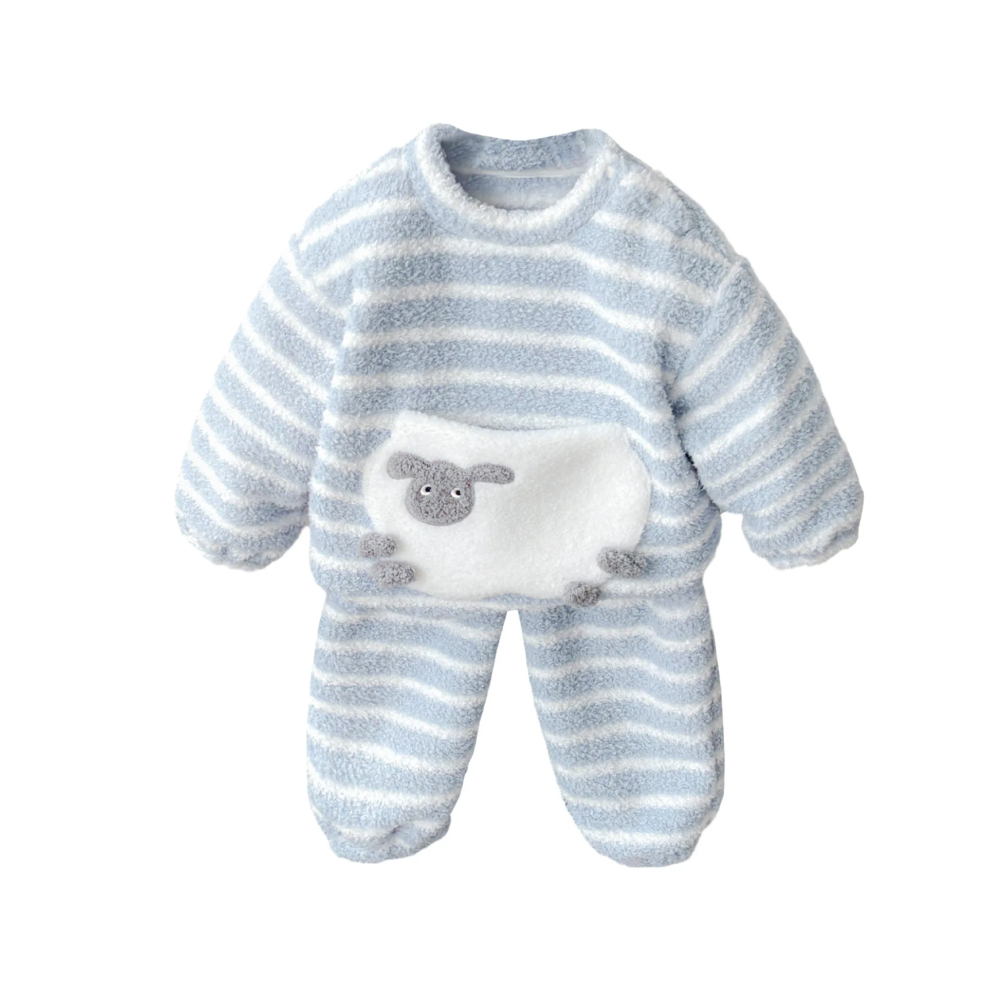 الشتاء الرضع طفلة قطعتين مجموعة مخطط الأغنام أفخم الدافئة طفل طفل الفتيات بلايز مرونة الخصر الوليد فتاة بانت ملابس خاصة