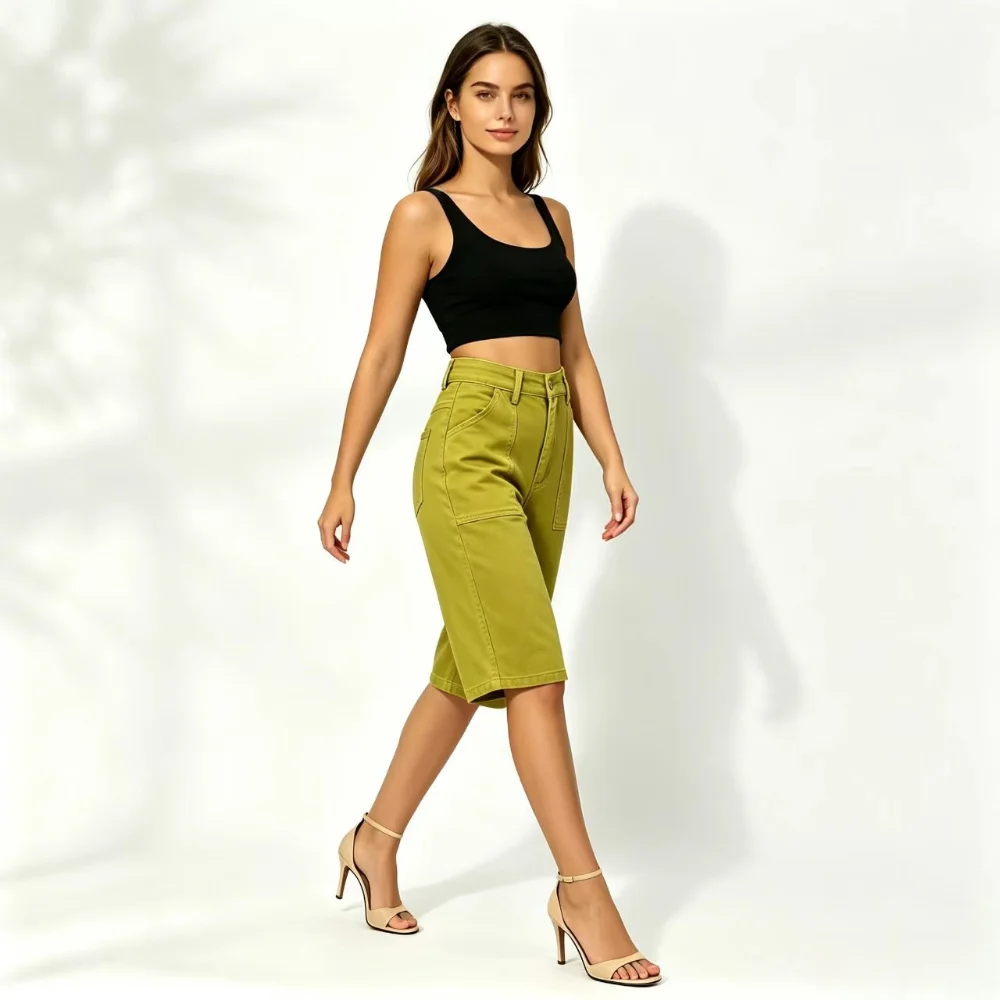 Spice Girl Tooling Five-point Jeans Women's High Waist Loose Wide Leg Pants Summer Versatile Skinny Straight Knee Shorts