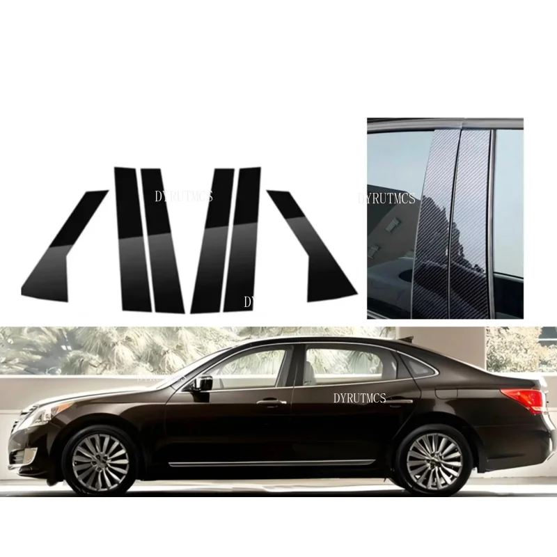 

6PCS Glossy Black Pillar Post Fit For Hyundai Equus 2011-2014 2015 2016 Door Window Column BC Trim Sticker Cover Silver Carbon