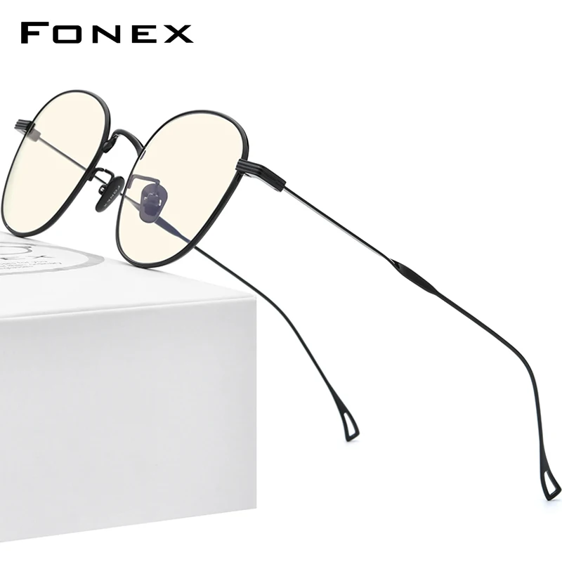 

FONEX Anti Blue Light Glasses Women Round Antiblue Blocking Filter Eye Strain Computer Gaming Titanium Eyeglasses Men 8554AB
