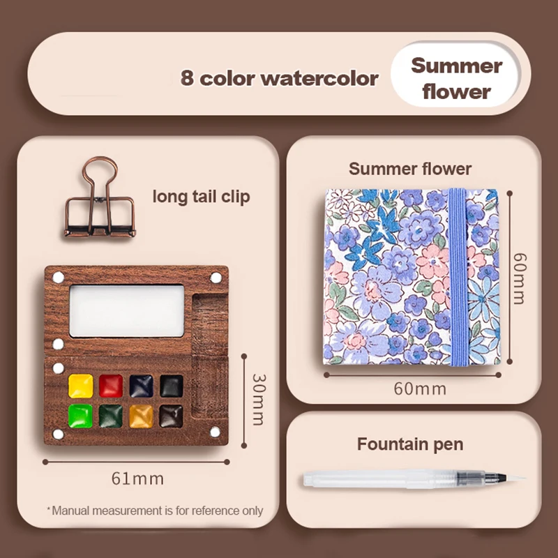 Imagem -06 - Portátil Aquarela Pintura Mini Caixa de Noz Paleta Escova de Cor da Água Livro Sketchbook para Pintura Arte Suprimentos Viagem Cores