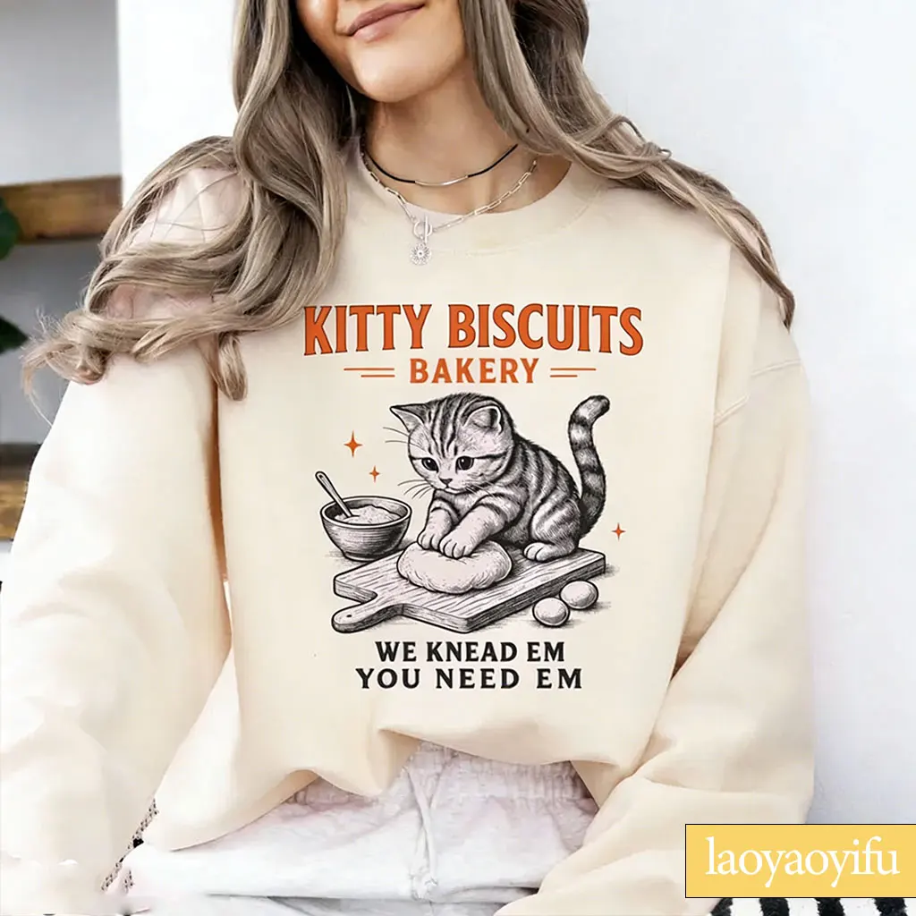Funny Cat Sweatshirt Sourdough Bread Kitty Biscuit Sweater Silly Cat Meme Crewneck Bakery Baker Christmas Gift for Cat Lover