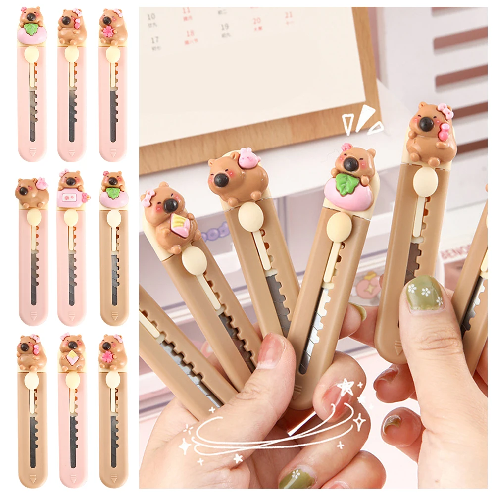 New Plastic Capibara Cutter Cartoon School Office Supplies Paper Cutting Tool Mini Retractable Letter Opener