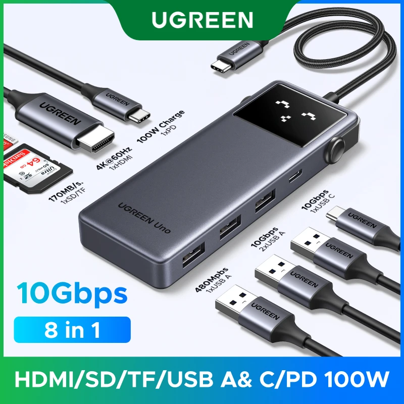 Ugreen Hub USB-C 8 em 1 com HDMI 4K e PD 100W