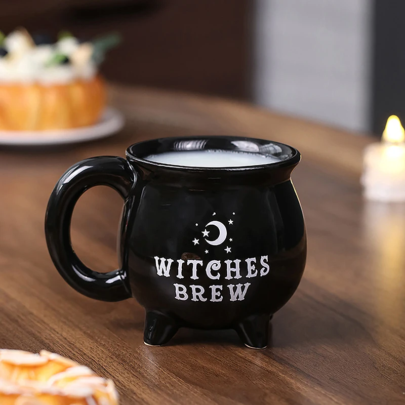 

Creative Witches Brew Witch Cauldron Coffee Mug Black Ceramic Coffee Cups Halloween Tabletop Decoration For Halloween