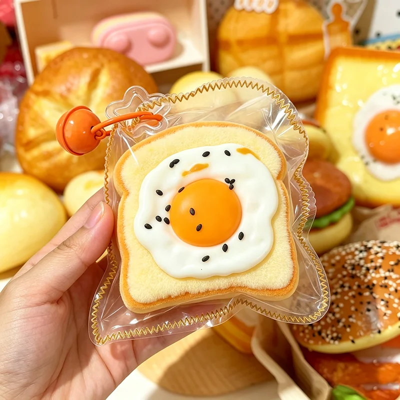 Kawaii Toast Fried Egg Squishy Toy Slow Rising Food Fidget Squeeze Toy Stress Relief Decompression Keychain Bag Pendant Gift