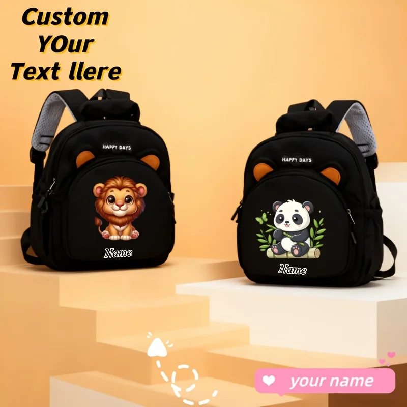 

Customizable back-to-school casual large-capacity backpack with lion and panda prints, suitable for boys and girls for everyday