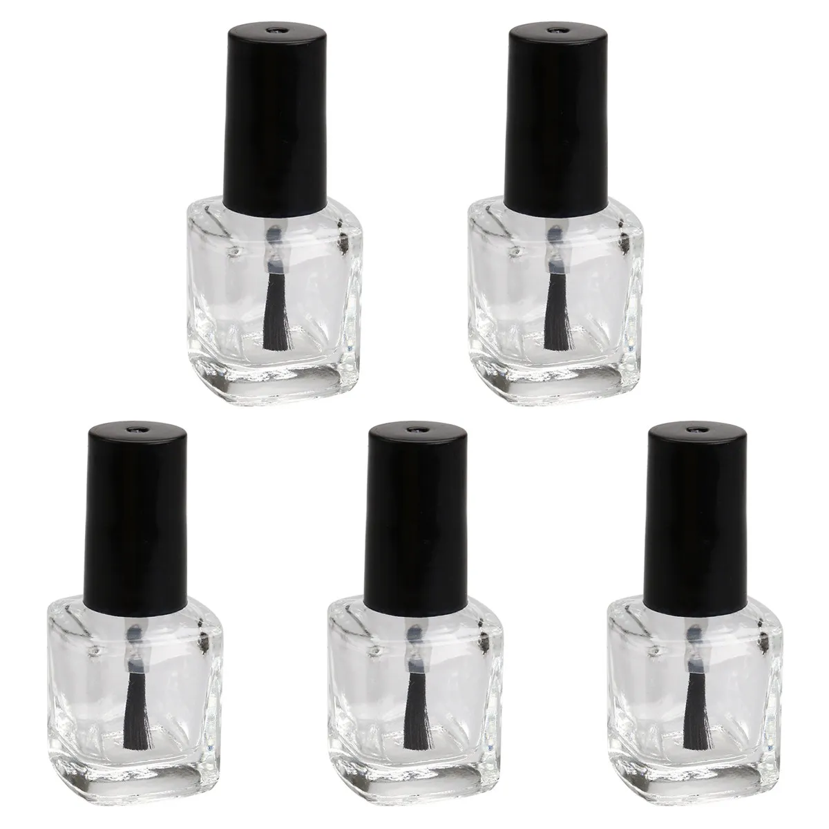 5Pcs Empty Nail Polish Bottles Premium Brush Inside 10Ml Clear Glass Square Nail Polish Containers Leak Proof Portable Travel