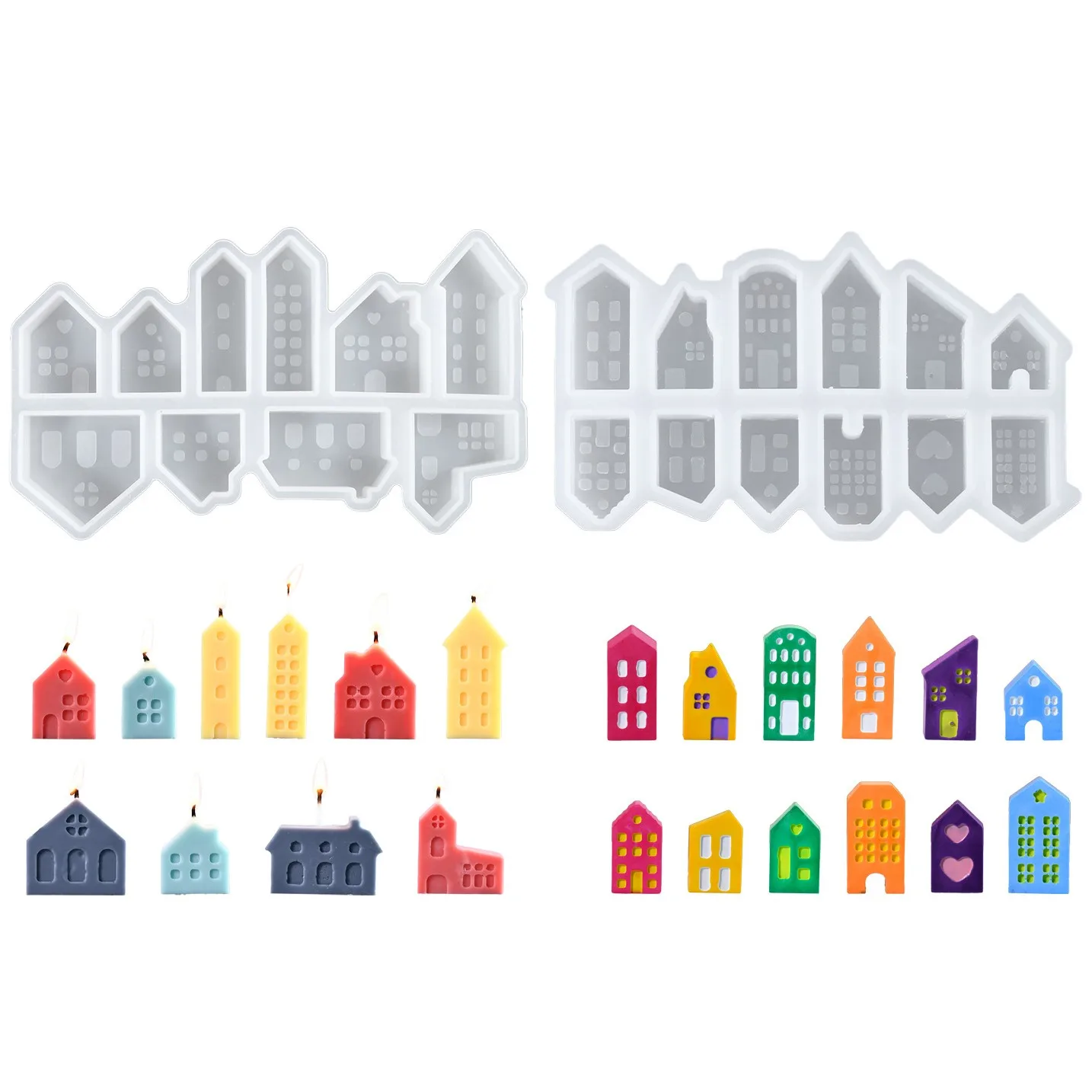 10/12 Hole 3D Nordic Style Small House Candle Mold Handmade DIY Mini House Gypsum Concrete Cement Mold - view 2