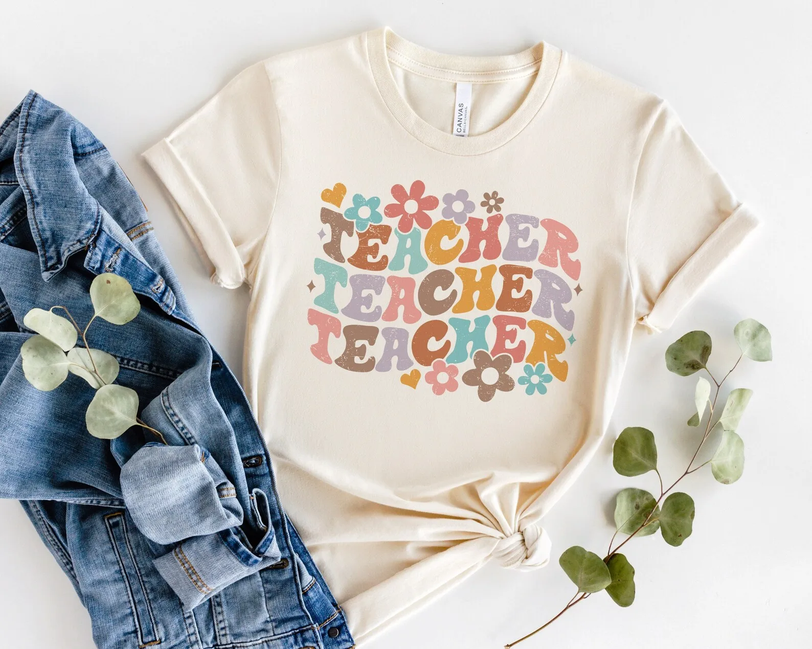 Retro Teacher and Flower Shirt Back To School Cute Shirts Kindergarten Preschool