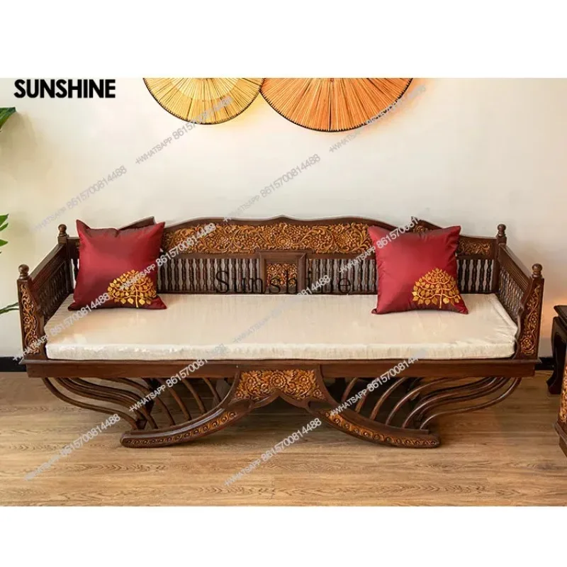 Thai classical solid wood Arhat bed Thai living room antique teak carved sofaX