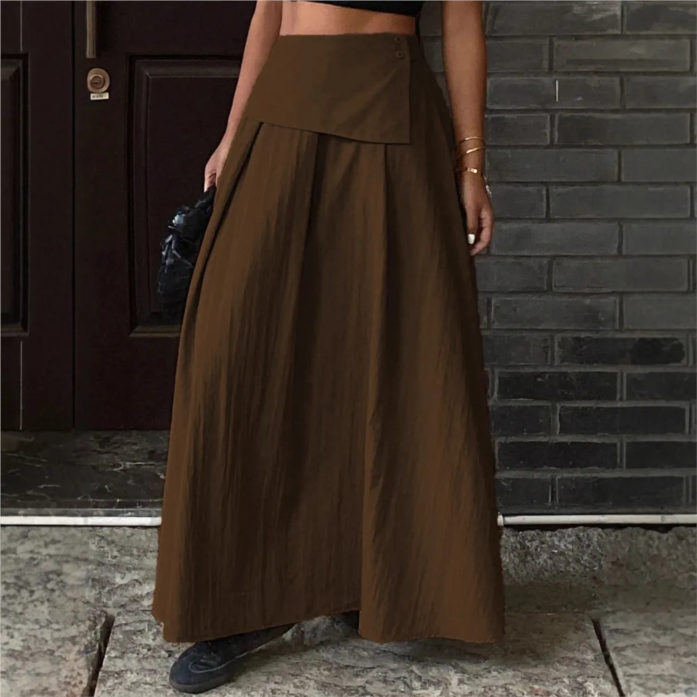 Women's Solid Color Skirt Slim Straight Bohemian Style High Waist Pleated Long Skirts Casual Commuting Versatile Daily Skirt