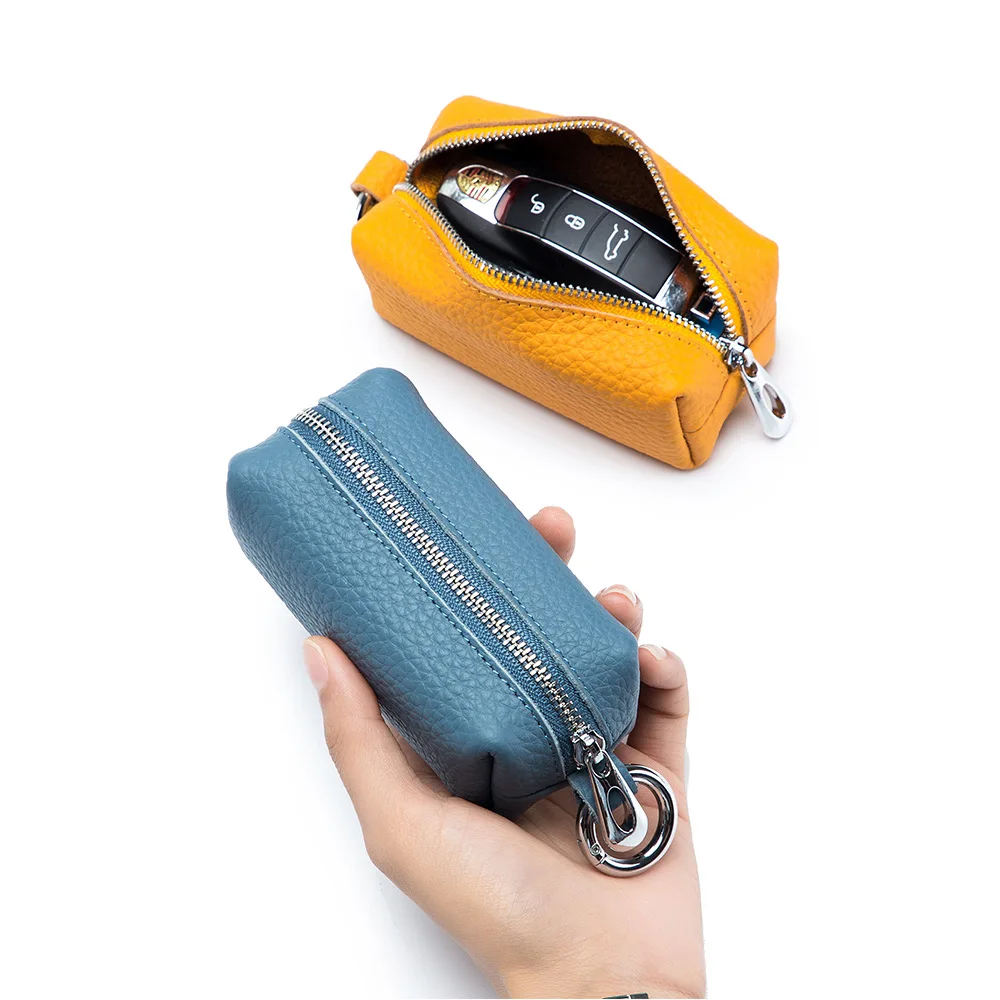 Tragbare Echtem Leder Schlüssel Tasche Auto Schlüssel Halter Geldbörse Zipper Münze Organizer Schlüsselbund Brieftasche Frauen Männer Mini Schlüssel Abdeckung Ändern tasche