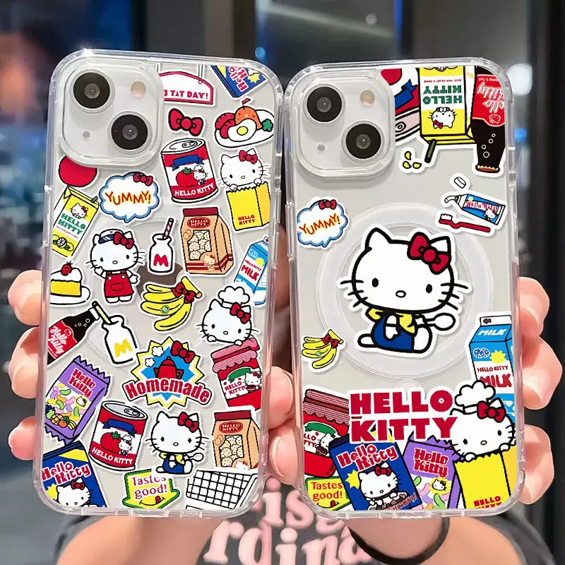 Full Screen Cute Hello Kitty Magsafe Magnetic Phone Case for Samsung Galaxy S25 S24 S23 S22 S21 S20 FE Plus Ultra 5G Soft Cover