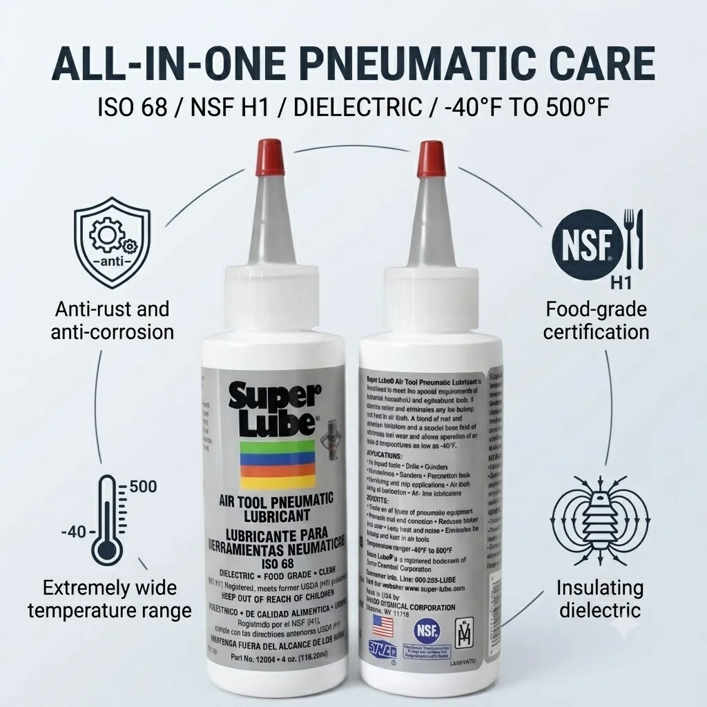 Super Lube 12004 Air Tool Pneumatic Lubricant 118ML NSF Certified Food Grade Translucent Lubricant Pneumatic Tools