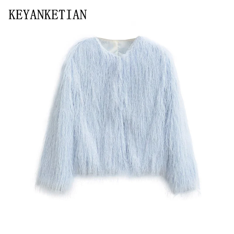 

KEYANKETIAN 2025 Autumn/Winter New Women's Tassel Decoration short jacket Coat Luxurious style Covered Button Outerwear Blazer