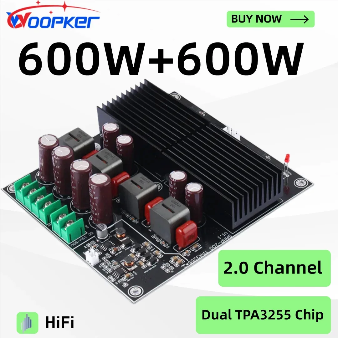 

Усилитель WOOPKER 600W×2 класса D, двухканальный Hi-Fi стереоусилитель TPA3255 для колонок 4-8 Ом, домашний кинотеатр