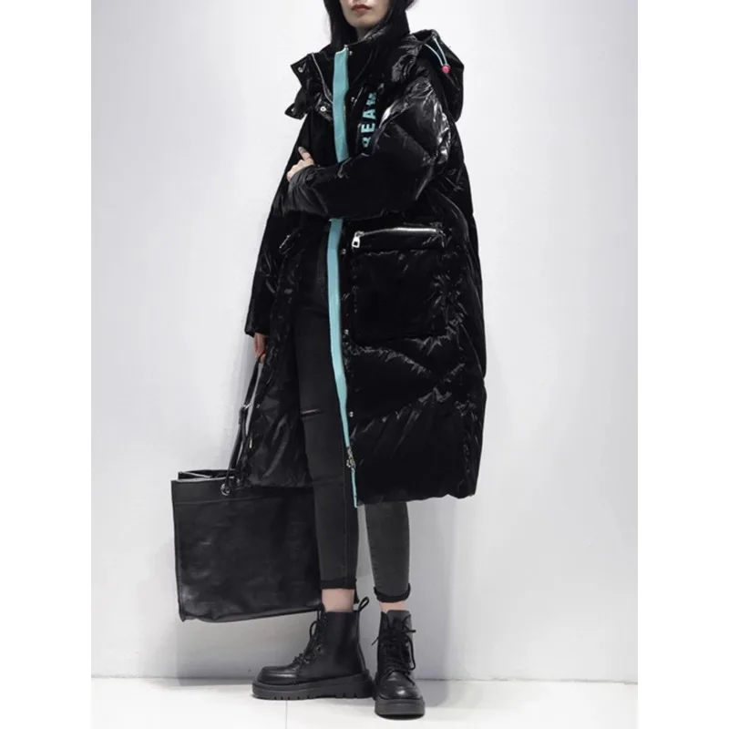 Outerwear Fashionable and Warm Coat Shiny No-wash Down Jacket Mid-length Thick Loose Knee-length White Duck Down Bread Jacket