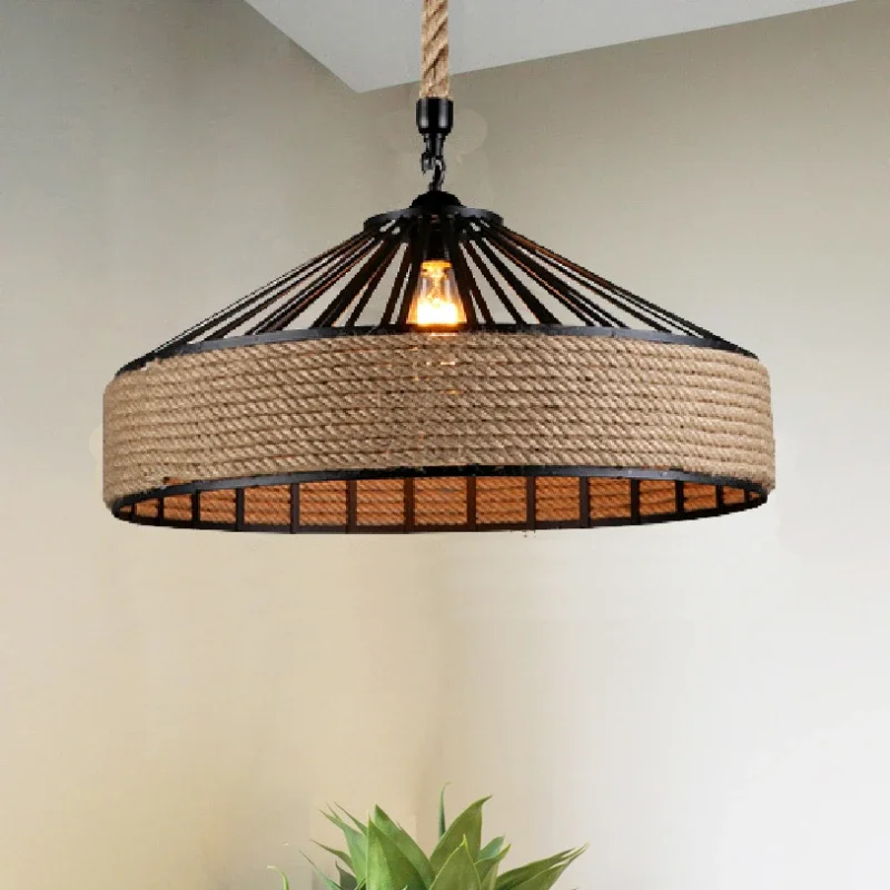 American Retro Countryside E27 Hemp Rope Pendant Light Restaurant Coffee Hotpot Restaurant Interior Decoration Pendant Light