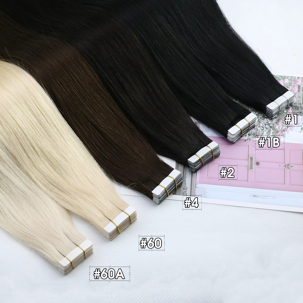 Ugeat-Tape na extensão do cabelo humano para mulheres, monocromática, extensão para tamanho longo, 26-28in, 20P, 40P