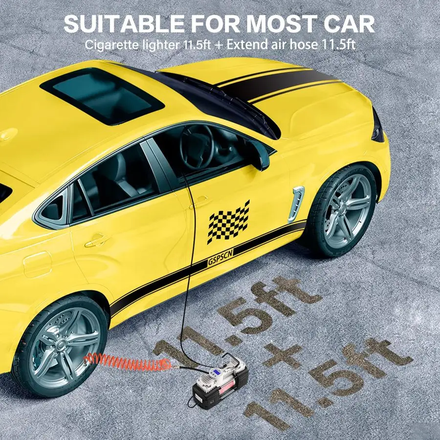 6X Faster Inflation Portable 12V Air Compressor Pump Digital Display Tire Inflator with LED Flashlight, Heavy Duty Dual Cylinder