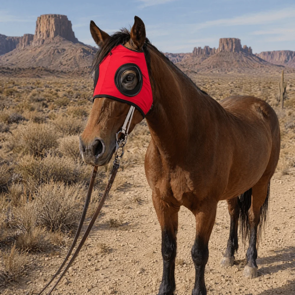 High Elasticity Horse Eye Cover Breathable Material Comfortable Horse Blinker Red Adjustable Horse Eye Veil Equestrian