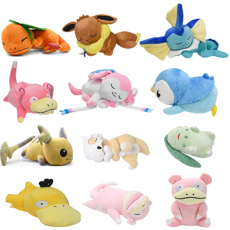 

14 Styles Pokemon Sleep Weighted Eevee Charmander Vaporeon Squirtle Piplup Psyduck Raichu Sylveon Stuffed Plush Cartoon Toys