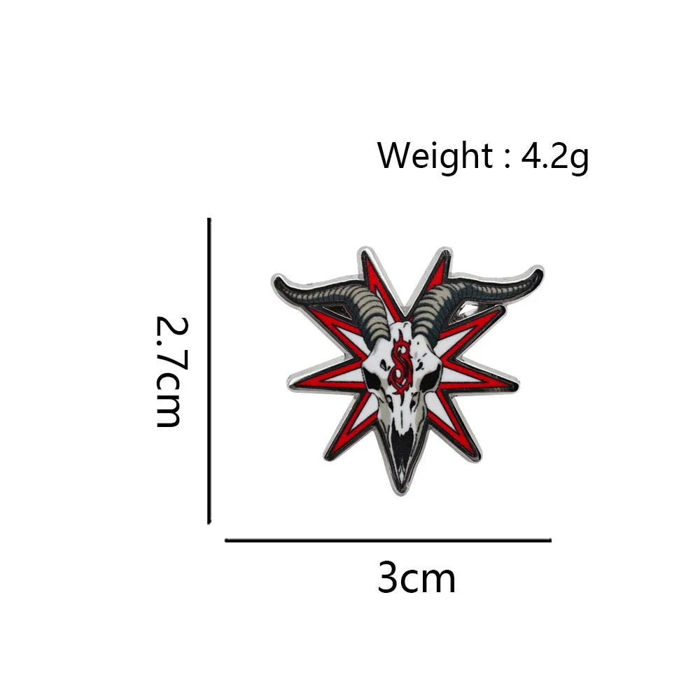 Slipknot Brooch Rock Band Metal Badge Heavy Metal Goat Skull Enamel Pins Red Nonagram Lapel Pin Jewelry for Clothes Fans Gift