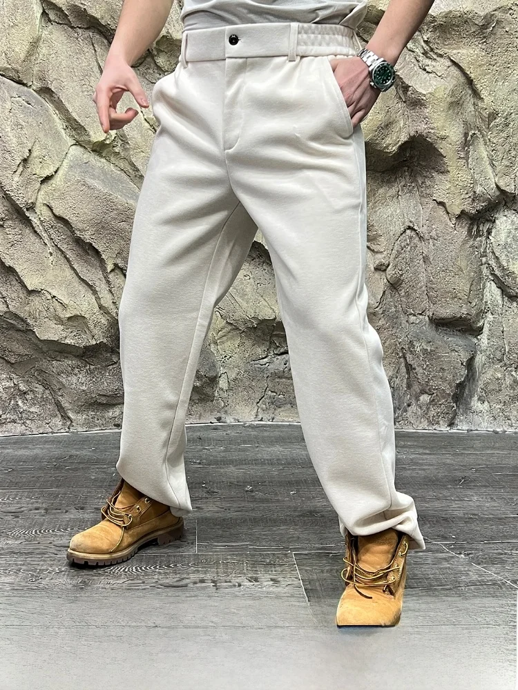 

High Quali Wool Blend Men's Straight Leg Casual Pants Thi Autumn Winter Faion Simple Color Versatile Straight Cut