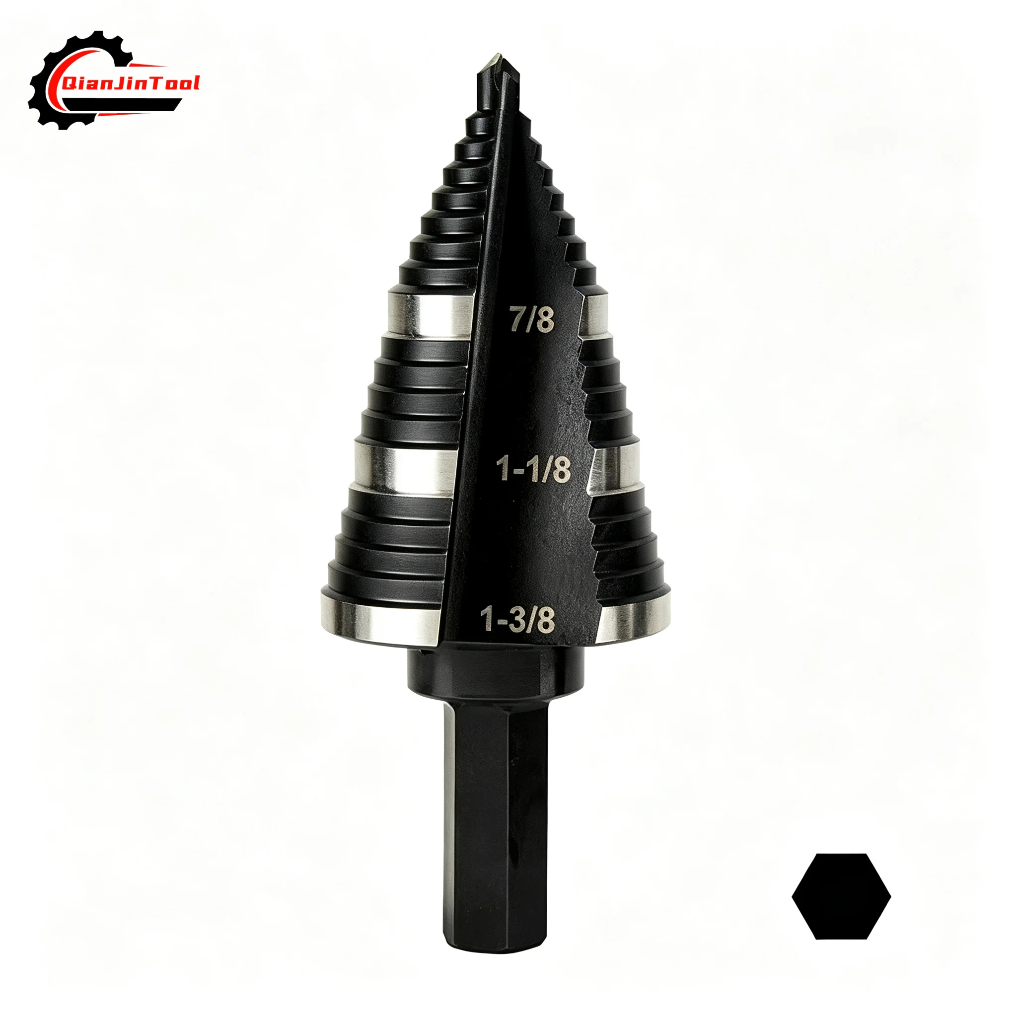 Step Drill Bit Nitrided Straight Groove Milling 7/8'' to 1-3/8 Metal Core Hole Cutter Hex Handle Woodworking Hole Opener Tool
