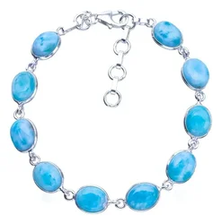 StarGems Natural Larimar/Malachite 925 Sterling Silver Bracelet 7-8