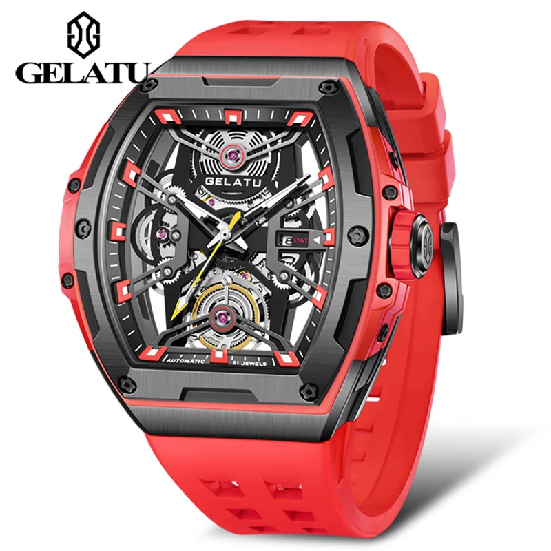 GELATU Men\'s Watch Tonneau Case Sapphire Glass Waterproof Automatic Mechanical Watch For Sporty Elegant Men Reloj Hombre