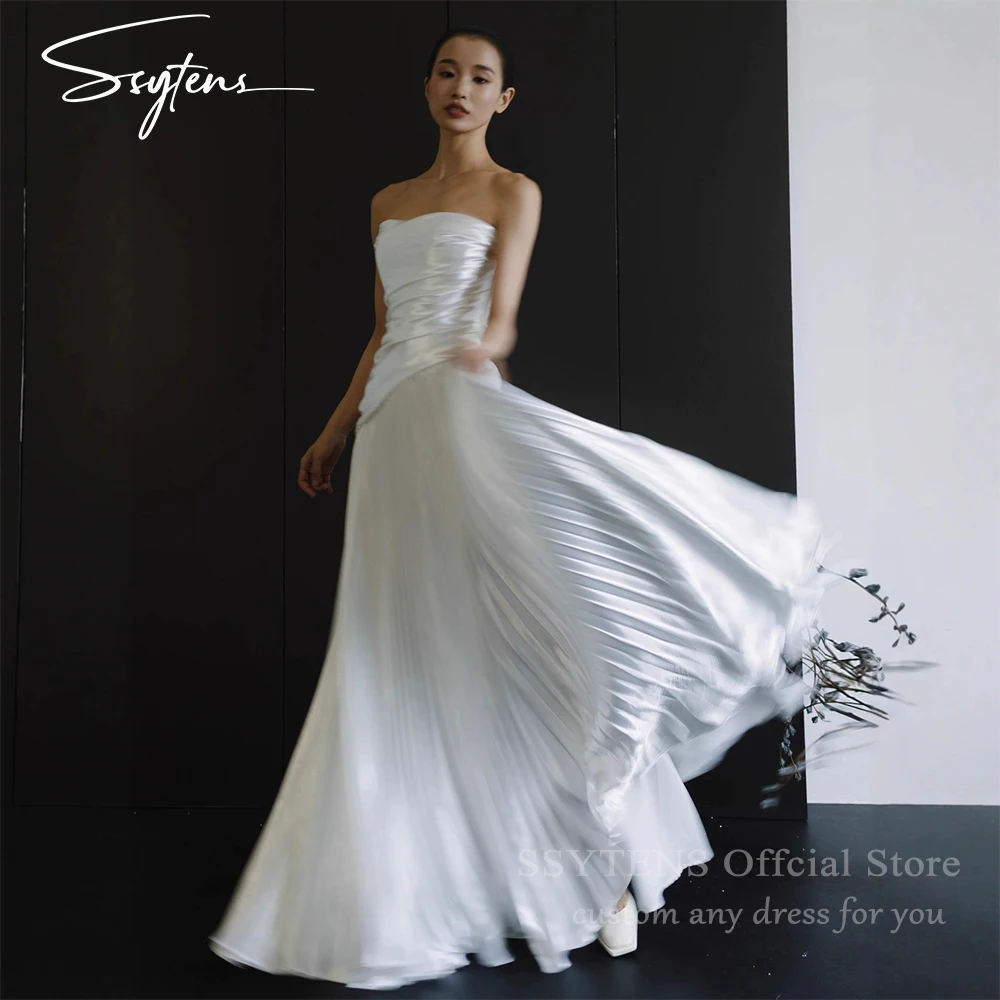

SSYTENS Elegant Pleats Wedding Dress For Women Ivory Sleeveless Strapless Back Zipper Formal Bridal Gown Floor Length customized