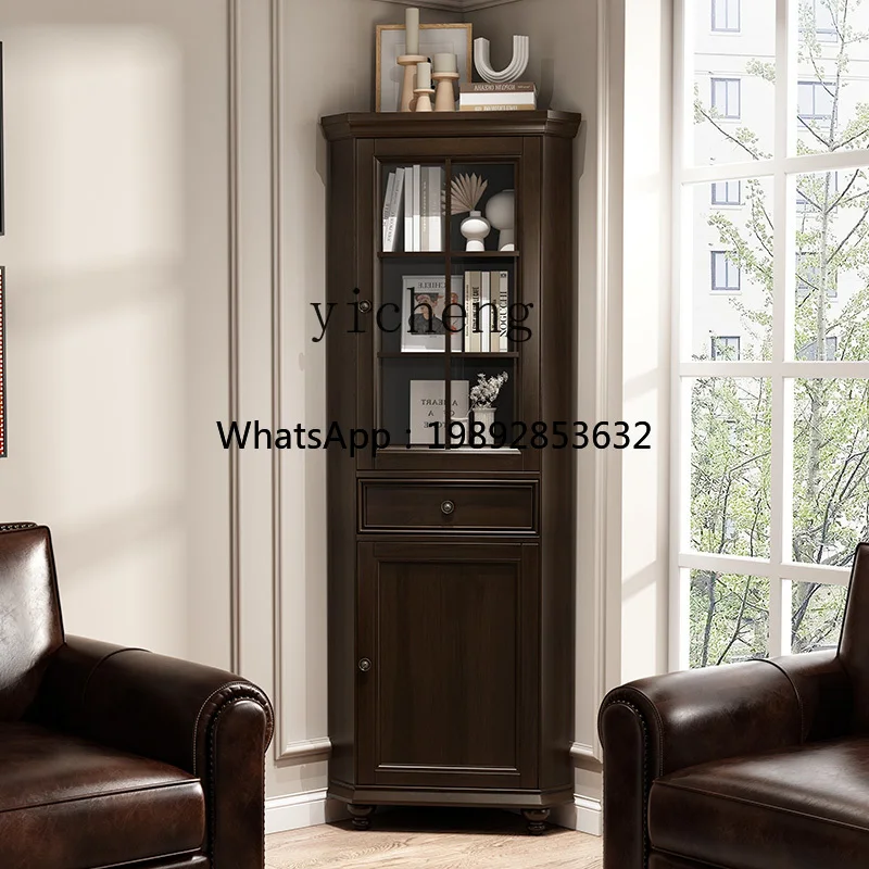 American Country Style Solid Wood Corner Cabinet Living Room Storage Pure Solid Wood Black Walnut Color Furniture