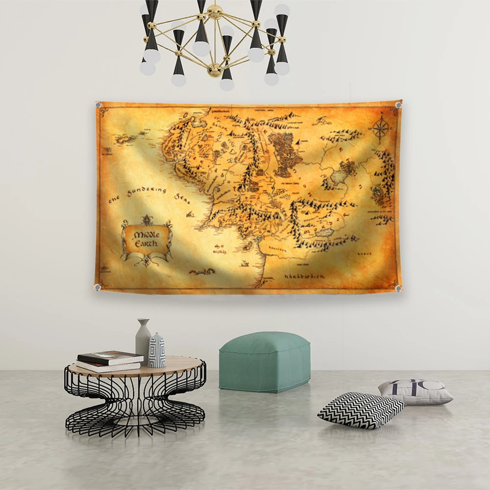 Retro Map flag The Lord Rings Large Size Art Poster Movie Banner Tapestry For Party Table Wall Room Home Decor