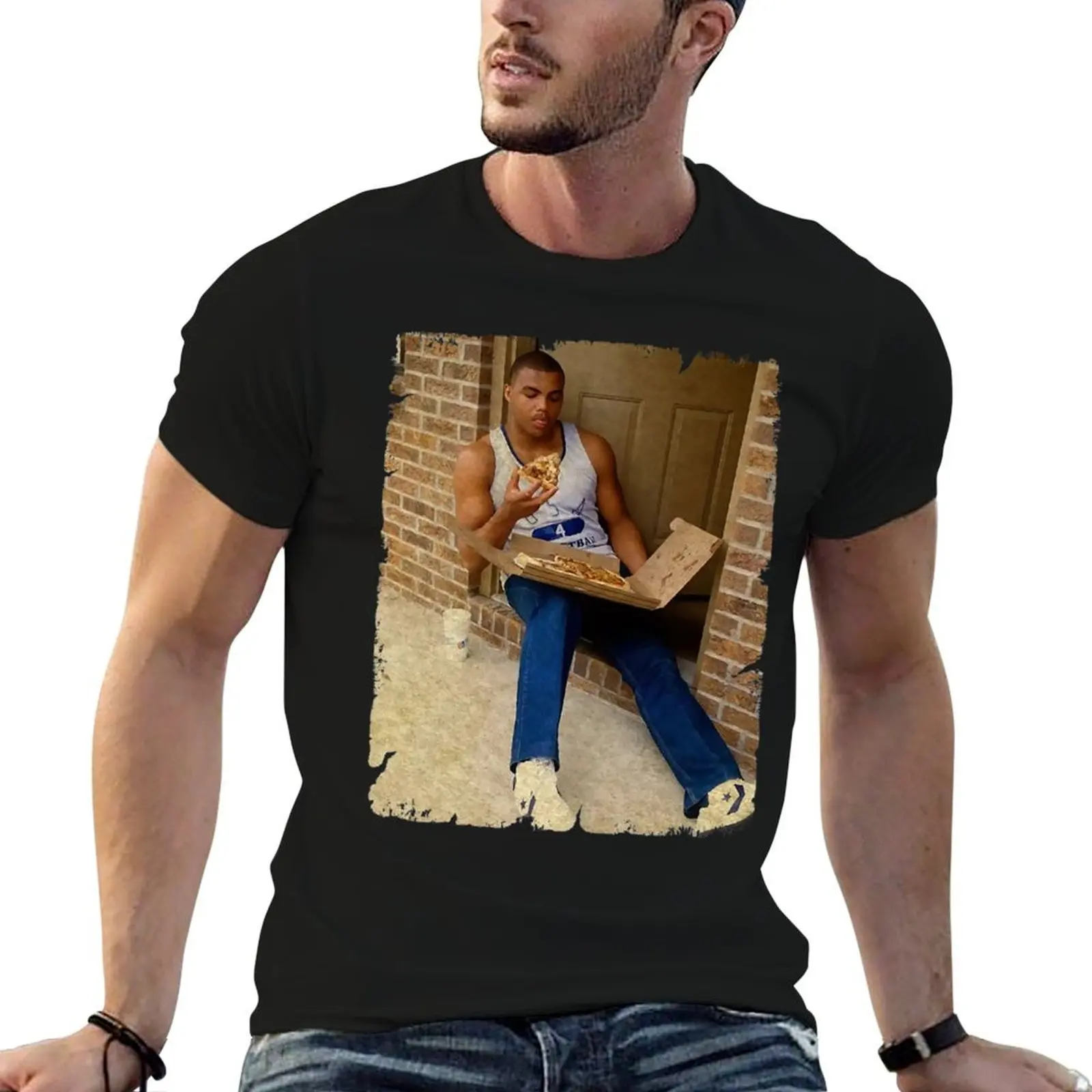 Charles Barkley - Eating Pizza T-Shirt Casual Daily Wear Short Sleeve Top